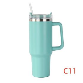 40 oz. With Logo Stainless Steel Thermos Handle Water Glass With Lid And Straw Beer Glass Car Travel Kettle Outdoor Water Bottle (Color: C11, Capacity: 1200ml)